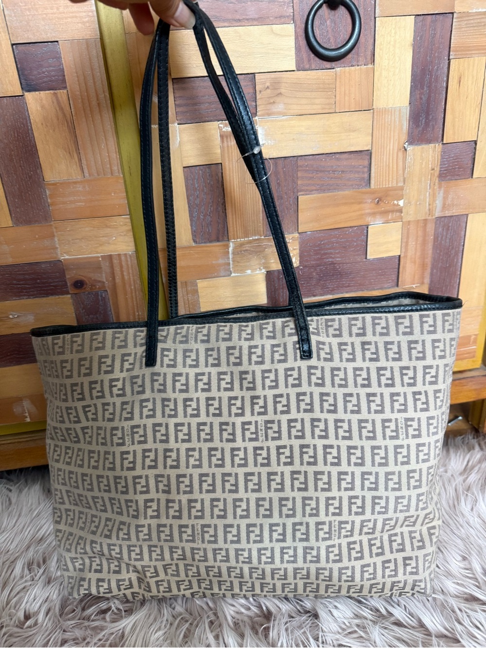 FENDI Tote Bag Zucca Brown leather Authentic 100%